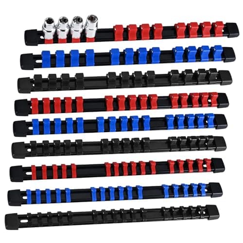 EGOFIX Socket Organizer, 9PCS Socket Holder Set, 1/4-Inch x 48 Clips, 3/8-Inch x 45 Clips, 1/2-Inch x 36 Clips Drive Socket Tray, Socket Rail for Tool Box Drawer - Image 1