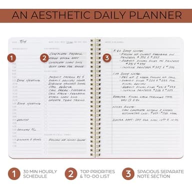 Beautiful Daily Planner And Notebook With Hourly Schedule - Aesthetic Spiral To do List Notepad to Easily Organize Your Tasks And Appointments - Stylish Book And School Or Office Supplies For Women - Image 2