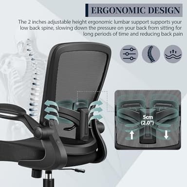 FelixKing Office Chair, Ergonomic Desk Chair with Adjustable Height and Lumbar Support Swivel Lumbar Support Desk Computer Chair with Flip up Armrests for Conference Room (Black) - Image 4