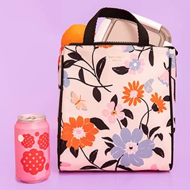 Kate Spade New York Portable Soft Cooler Lunch Bag with Silver Insulated Interior Lining and Storage Pocket, Floral Garden - Image 7