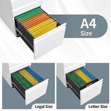 Approgreent Mobile File Cabinet for Home Office, Lockable 3 Drawer Filing Cabinet with Wheels for A4-Size/Letter-Size/Legal-Size, Fully Assembled Except Casters, White - Image 8