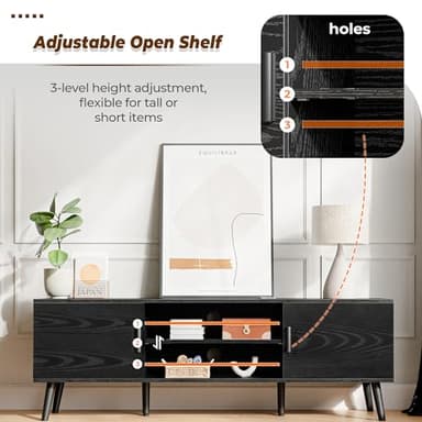 SUPERJARE TV Stand for 55 Inch TV, Entertainment Center with Adjustable Shelf, 2 Cabinets, TV Console Table, Media Console, Solid Wood Feet, Cord Holes, for Living Room, Bedroom, Black - Image 4