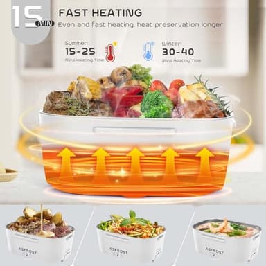AsFrost Hot Lunch Box for Adults, 80W Fast Electric Lunch Box, 3 IN 1 Leakproof Lunch Electric Box Food Heater for 12/24/110V Car, Truck, Office Use, Food-Grade SS Container Heated LunchBox - Grey - Image 2