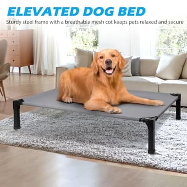 Heeyoo Elevated Dog Bed, Cooling Raised Pet Cot with Chew Proof Washable Breathable Mesh and Metal Frame, Portable Dog Cot Bed with No-Slip Feet for Outdoor or Indoor Use - Image 6