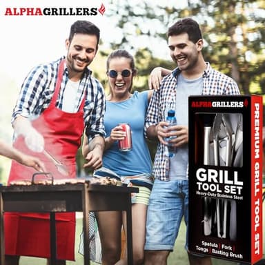 Alpha Grillers Grilling Accessories - BBQ Accessories Grill Gifts for Men Dad Him Husband Son Boyfriend Birthday - Barbecue Grilling Tools Utensils Set with Spatula, Fork, Brush, Tongs Kit - Image 6