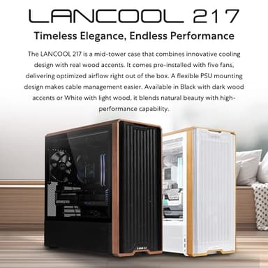 Lian Li LANCOOL 217 Genuine Walnut Wood Computer Case, Mid-Tower ATX PC Case with 5 Pre-Installed PWM Fans 2x170mm, 2x120mm & 1x140mm, Flexible PSU & Cable Installation - Black (LAN217X) - Image 2