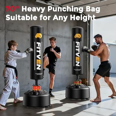 FITVEN Freestanding Punching Bag 70''-190lbs with Boxing Gloves Heavy Boxing Bag with Suction Cup Base - Men Stand Kickboxing Bag for Home Office - Image 6