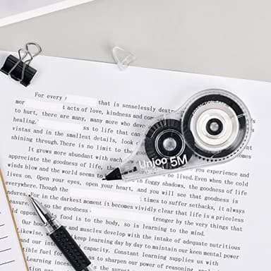 Unjoo White Correction Tape, Easy To Use Applicator for Instant Corrections Wrong Writing At Any Time, For school, Office (12pack, 5M/196" x 0.2", Black) - Image 7