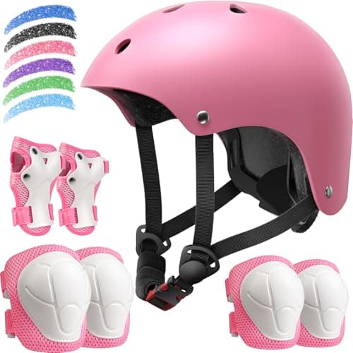 Kids Bike Helmet Set, Adjustable Helmet for Ages 3-10 Year Boys Girls, Pad Set with Knee and Elbow Pads for Bike, Roller, Skating, Scooter, Longboard and More Sports - Image 1