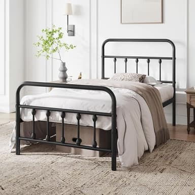 Yaheetech Classic Metal Platform Bed Frame Mattress Foundation with Victorian Style Iron-Art Headboard/Footboard/Under Bed Storage/No Box Spring Needed/Twin Size Black - Image 3