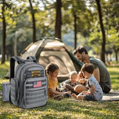 SHARKMOUTH Diaper Bag with Changing Pad - Large Military Baby Diaper Backpack for Hiking Travel Camping - Army Style for Men Active Dad Gray - Image 7