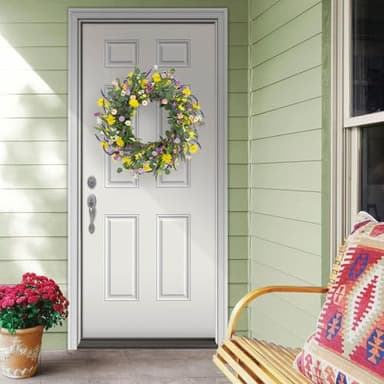 LLZLL Spring Wreath 22" Spring Wreaths for Front Door Artificial Summer Wreath with Eucalyptus Leaf Lavender Daisy for Indoor Outdoor Home Decor Festival Celebrations - Image 3