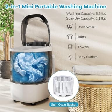 Giantex Portable Mini Washing Machine, 5.5 lbs Capacity Small Compact Laundry Washer with Spin Tub & Drain Hose, Semi-automatic Washer Machine for Apartment Dorms RV Home (Grey) - Image 5