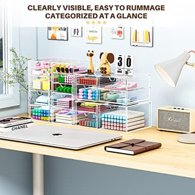 caktraie Makeup Organizer Storage With 16 Drawers, 4 Pcs Desktop Office Supplies, Desk Organizers, Clear Accessories, Dustproof Drawer and for Make Up, Jewelry, Pen, Stationary - Image 4