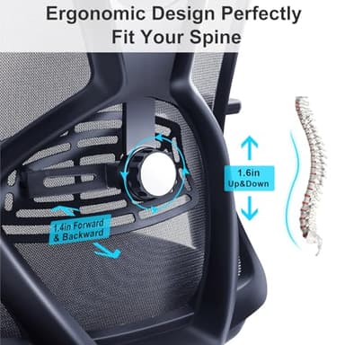Ticova Ergonomic Office Chair - High Back Desk Chair with Adjustable Lumbar Support, Headrest & 3D Armrest - 130°Rocking Mesh Computer Chair - Image 3