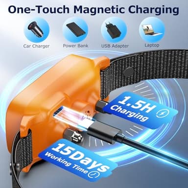 Ultrasonic Smart Bark Collar for Large Medium Small for Dogs Automatic Anti Barking Training Collar Rechargeable Bark Collar with Waterproof Vibration and Beep 7 Sensitivity Orange - Image 7
