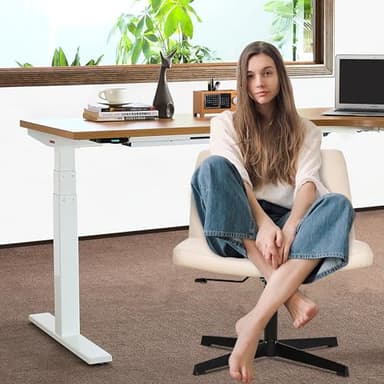 FDW Criss Cross Chair Armless Cross Legged Office Desk Chair Adjustable Swivel Ergonomic Desk Chair No Wheels U Shaped Backrest with Wide Seat Native Sponge Computer Task Vanity Chair for Home Office - Image 2