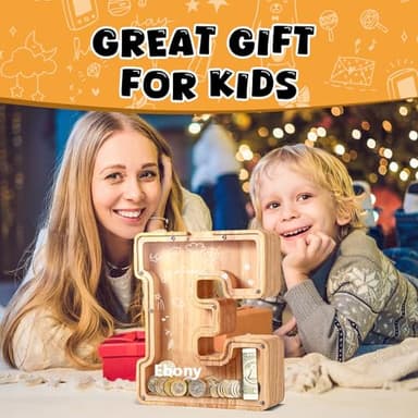 UBeesize Large Piggy Banks Twenty-Six English Alphabet Letter for Boys Girls, Wooden Personalized Bills and Coins Bank Money Box,DIY Name Birthday Gift,Bedroom Living Room Decoration(Q) - Image 4