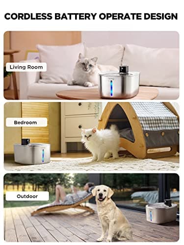 Cordless Cat Water Fountain, Battery Operated, 4L/135fl oz Stainless Steel Pet Water Fountain for Cats Dogs with Motion Sensor, Ultra Quiet Cat Drinking Fountain with 6 Filters (YPD-C004S) - Image 2