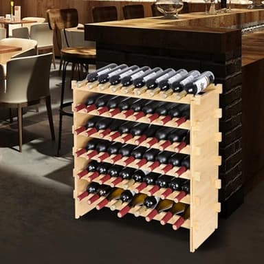 VEVOR 8-Tier 72 Bottles Stackable Modular Wine Rack, Freestanding Wines Holder Display Shelf, Solid Bamboo Wood Storage Racks, Wobble-Free Shelves for Kitchens, Dining Rooms, Cellars, Natural Color - Image 2