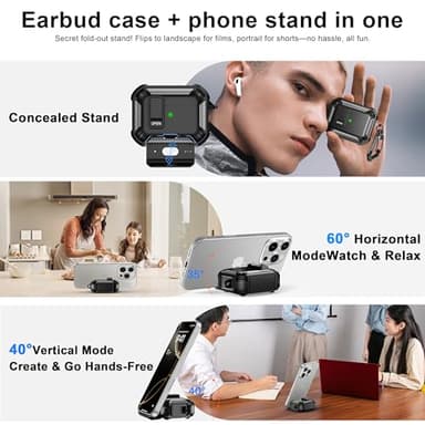 RFUNGUANGO Compatible with AirPods Pro 3rd Generation Protective Case with Phone Holder Compatible with Back Magnetic Suction Function Suitable for AirPods Pro 3 Protective Case-Black - Image 5