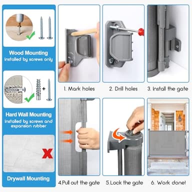 55 inch Retractable Baby Gates, EZIGO Extra Wide Baby Gate for Large Opening Extra Long Mesh Gate for Kids or Pet Dog Gate Child Safety Gate for Stairs Hallways Doorway Indoor Outdoor, Gray - Image 8