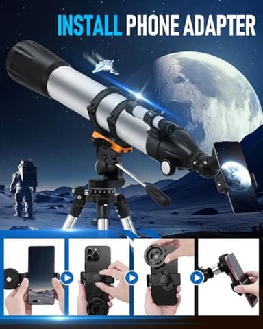 Telescope,90mm Aperture 900mm Professional Refractor Telescope,Magnification 450X High Powered Telescope,Telescopes for Adults & Kids with Remote Control,Tripod,Phone Adapter,Carrying Bag - Image 5