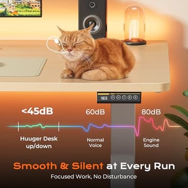 Huuger 55 x 28 Large Electric Standing Desk, Height Adjustable Desk, 27.6" Deep Desktop, Stand up Gaming Computer Office Desk with 2 Hooks, 3 Preset Heights, for Home Office, Natural - Image 8