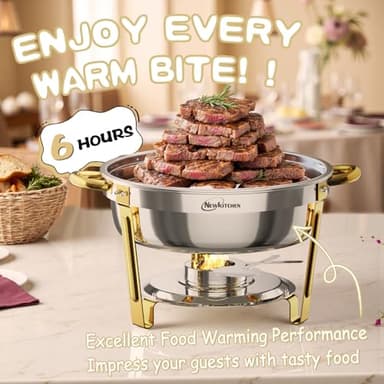 Chafing Dishes for Buffet 4 Pack, 6QT Round Chafing Dishes for Buffet [Elegant Gold and Silver Colors] Stainless Steel Chafing Dish Buffet Set for Any Party - Image 5