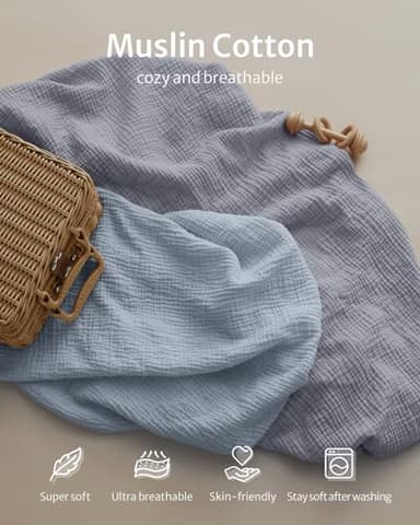 Blissful Diary Muslin Mini Crib Sheets, Pack and Play Mattress Sheets Fitted for Pack N Play, Soft Cotton for Boys Girls, 2 Pack(Light Blue&Grey) - Image 4