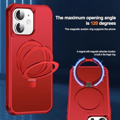 SKYLMW Compatible with iPhone 12 Case & iPhone 12 Pro Case 6.1" with Invisible Magnetic O-Ring Stand [Compatible with Mag-Safe][Great Grip Feeling], Red - Image 9