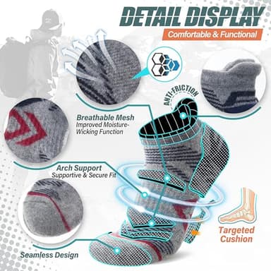 ANTSANG Merino Wool Ankle Hiking Socks Compression Warm Thermal Thick Cushion Winter Running No Show Moisture Wicking Socks Gifts Stocking Stuffers for Women Men 6 Pairs(Dark Mixed,L) - Image 4