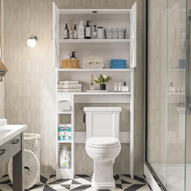 oneinmil Over The Toilet Storage Cabinet with Tissue Holder, 70" Tall Bathroom Cabinet with Doors and Adjustable Shelves, Family Storage Rack for Bathroom, Laundry - Image 4