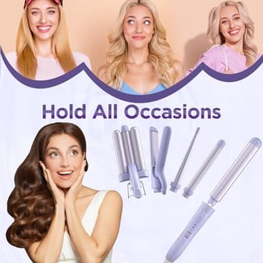 5 in 1 Wand Curling Iron-Curling Wand Set with Hair Straightener, 3 Barrels Hair Crimper Iron, 3 Ceramic Curling Irons (0.35 "-1.25"), 2 Temps Fast Heat Hair Curler Waver with Glove & Clip-Purple - Image 8
