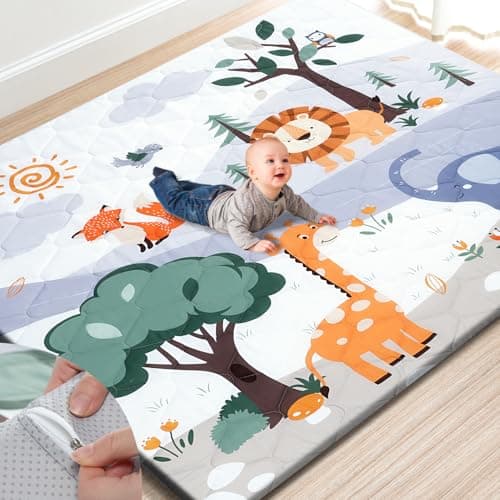 TINYHARBO Premium Foam Baby Play Mat 71" x 59" – Removable & Machine Washable Cover, Extra Thick Padding Playpen Mat, Non-Slip Crawling Mat, Easy to Clean for Infants, Toddlers & Babies - Image 1