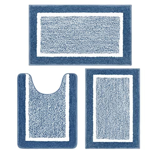 Pauwer Bathroom Rug Sets - 3 Piece Shower Mats with U-Shaped Contour Toilet Mat, Absorbent Microfiber Plush Bath Mats, Non Slip, Machine Washable Shaggy Floor Mats - Image 1