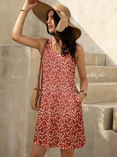 LUXVEER Summer Dresses for Women 2025 Floral Printed Scoop Neck Sleeveless Boho Sundress Flowy Short Mini Beach Cover Up Resort Vacation Dress - Image 6