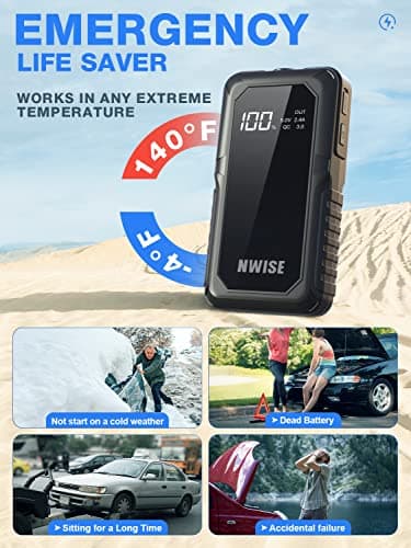 NWISE Car Jump Starter, 2000A Peak 20000mAh Portable Battery Starter with Smart Safety Jumper Clamps,12V Jump Boxes with Dual USB Quick Charge 3.0, LED Light - Image 7