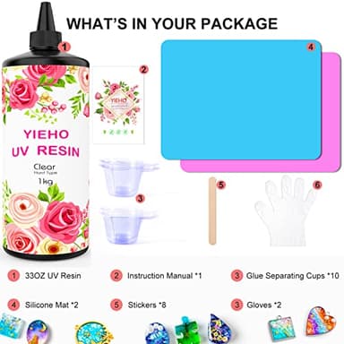 YIEHO 1000g UV Resin -Upgraded Crystal Clear Hard UV Fast Curing Epoxy Resin Supplies with Mat for Craft Jewelry Making 1KG - Image 7