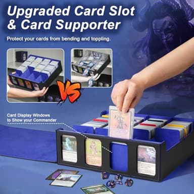 TiMOVO MTG Deck Box for 3000+ Trading Cards, Trading Card Storage Box with 20 Colorful Dividers & 4 Card Supporters, 4 Rows Commander Deck Boxes for Magic Game, YuGiOh, TCG, Sport Cards, Black Blue - Image 3