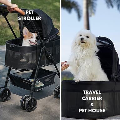 3 in 1 Folding Dog Stroller, Zoosky Pet Stroller for Small/Medium Dogs, Cat Stroller w/Removable Carrier, Car Seat, Sun Shades, Waterproof Small Dog Stroller, All Terrain Cat Stroller for 2 Cats - Image 8