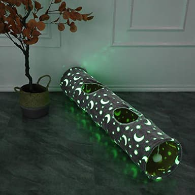 LUCKITTY Cat Tunnel Tube with Plush Ball Toys Collapsible Self-Luminous Photoluminescence, for Small Animals Pets Bunny Rabbits, Kittens, Ferrets,Puppy and Dogs Grey Moon Star - Image 6