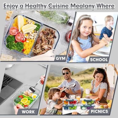VERONES 5 Pack Glass Meal Prep Containers 2 Compartment Set, 36OZ Airtight Glass Lunch Containers, Glass Food Storage Containers with Lids, for Microwave, Oven, Freezer & Dishwasher Friendly,Grey - Image 6