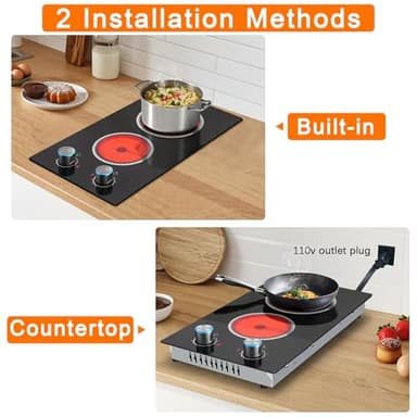 2 Burner Electric Cooktop 120V, 12 Inch Stove Top Burner 2000W, Double Burner Electric Stove with Knob Control, 9-Level Heat, Overheat Protection, High-Temp Alarm, 120V UL Plug - Image 4