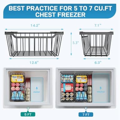SUNALLY Freezer Organizer Bins, 4 Pack Stackable Chest Freezer Organizer for 5-7 Cu.FT Deep Freezer Sort Frozen Meats and Food, Freezer Storage Baskets with Handles Easy Reach from Bottom, Black - Image 2