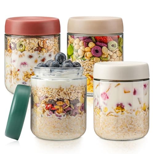 DIMBRAH Overnight Oats Containers with Lids,16oz Glass Jars with Lids - Set Of 4, Practical Oatmeal Container to Go, Chia Seed Pudding Jars, Baby Food Containers - Image 1