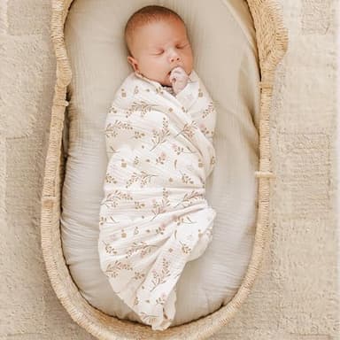 Konssy Muslin Swaddle Blankets for Boys Girls, 2 Pack Receiving Baby Blanket Large 47 x 47 inches, Soft Breathable Swaddling Wrap for Unisex Newborn (Pink, Floral) - Image 4