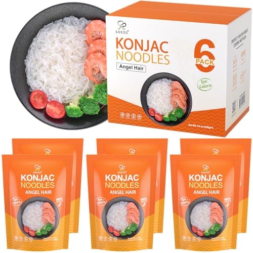 Soeos Konjac Noodles, Angel Hair Pasta, Low Calorie, Low Carb, Keto and Paleo Friendly Shirataki Noodle, Gluten-Free, Fat Free, Sugar Free, Vegan, 8.8 oz (250g)*6 Pack - Image 1