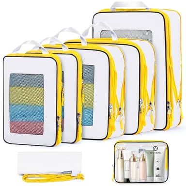 PFEYRPK 7 Set Compression Packing Cubes Packing Organizer for Travel,Travel Accessories for Carry on Luggage Suitcase Backpack Expandable Organizers(White) - Image 1