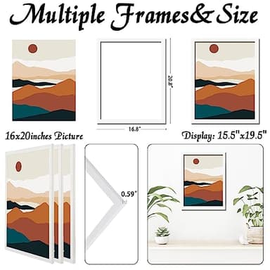 ijuerybai White 16x20 Picture Frame Set of 3, High Transparent Frame for 16 By 20 Photo Collage Canvas Poster Size Wall Mount and Tabletop Horizontally Vertically (White, 16 x 20 inches) - Image 3
